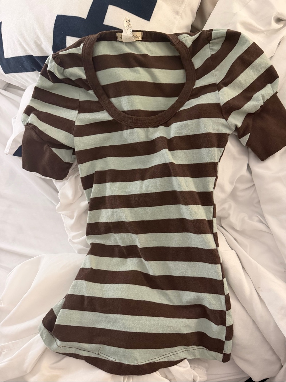 One Clothing Brown & Mint Striped Fitted Scoop Neck Tee